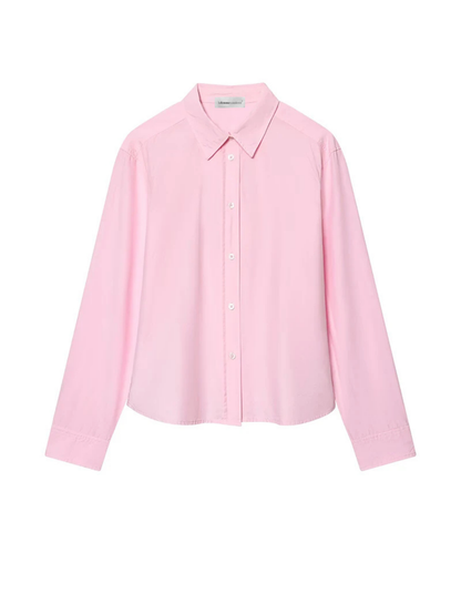 Camisa Rosa de Manga Larga con Cuello de Solapa