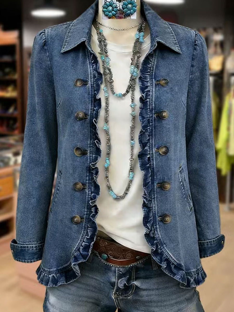 Federica | Chaqueta Azul Medio con Volantes