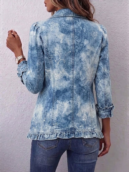 Vintage Blue Ombré Botanical Boho Ruffle Jacket