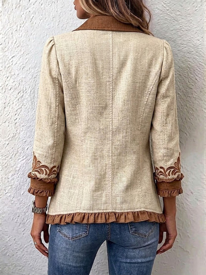 Vintage Camel and Brown Floral Boho Jacket with Ruffles