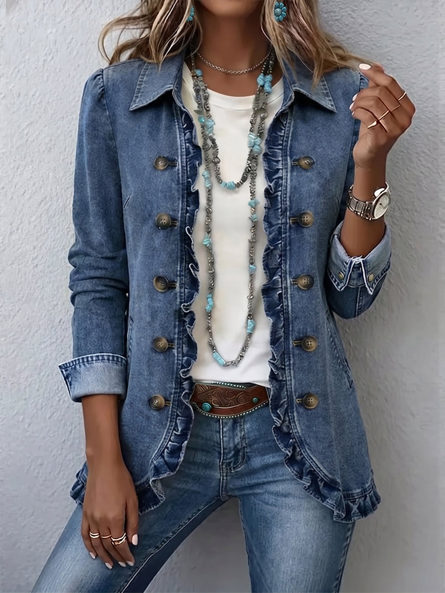 Federica | Chaqueta Azul Medio con Volantes