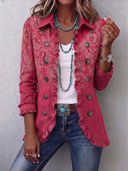 Vintage Antique Pink Paisley Ruffled Jacket